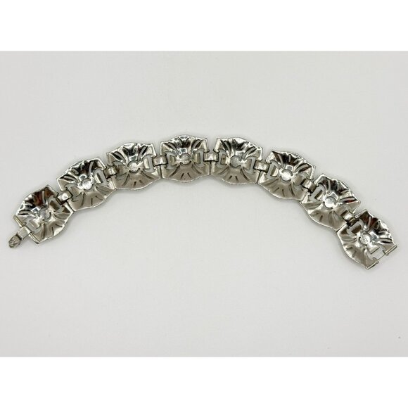 VINTAGE 1930'S KTF TRIFARI ART DECO RHINESTONE BRACELET SIGNED RHODIUM PLATED - Picture 5 of 10